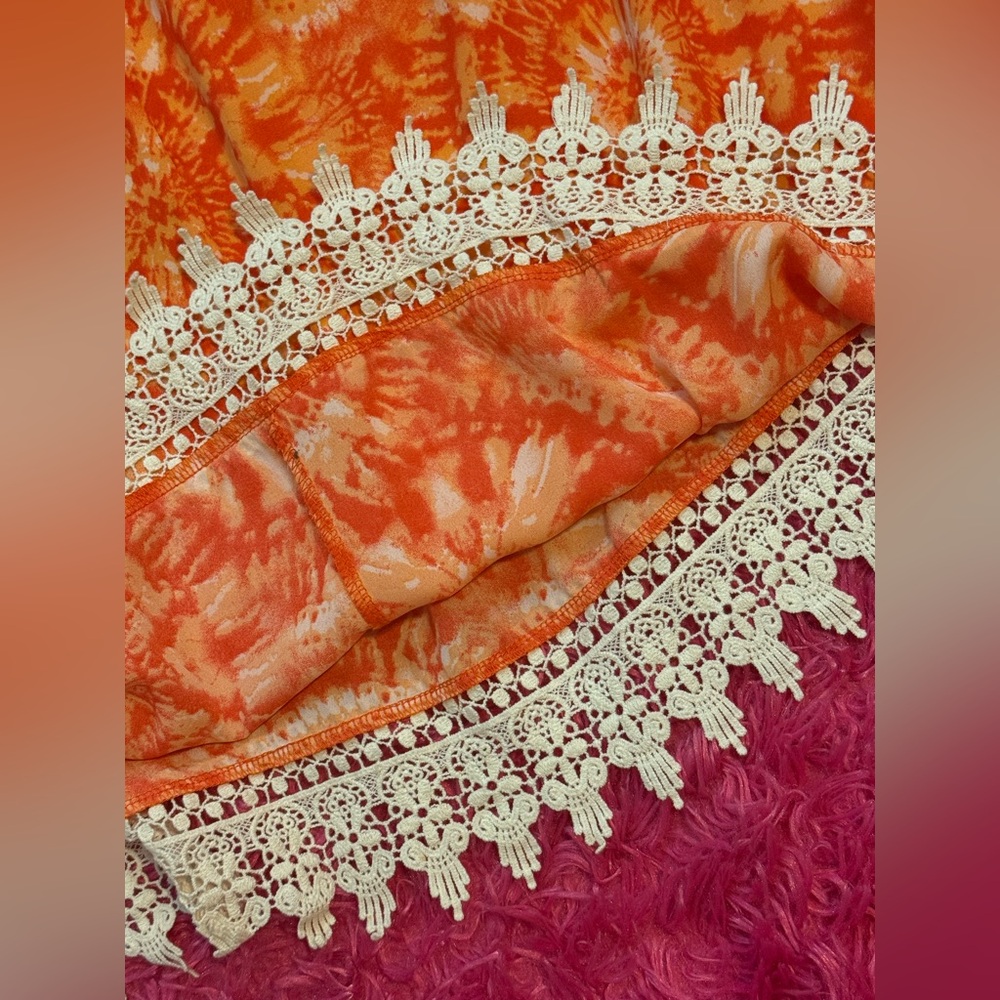 Orange Tie-Dye Dress with Lace Hem B007 - Picture 6 of 7